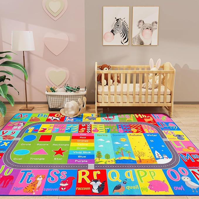 HOMORE Kids Rug, Children Educational Rugs for Bedroom Kids Collection ABC Rug for Learning Alphabet, Numbers, Colors, Season and Animal Words, Play Rugs for Classroom Playroom, 3x5 Feet