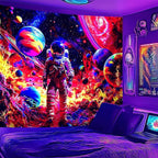 NYZE Astronaut Space Tapestry for Bedroom, Glow in the Dark Room Decor Wall Tapestries, Cool Galaxy Planet Wall Hanging, Wall Hanging for Men Guys Gamer Room Dorm Living Room 90in×70in