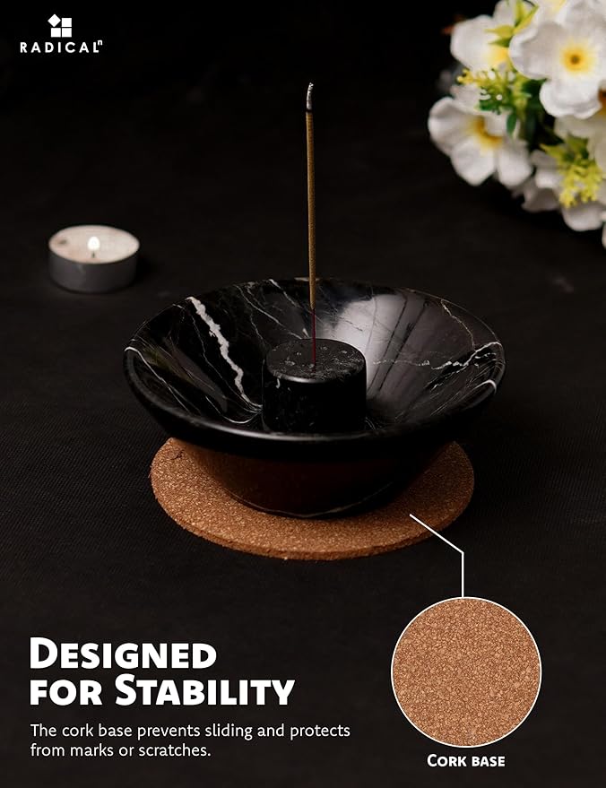 Radicaln Marble Incense Holder for Stick 5.5" Inches Black Handmade Incense Stick Holder for Living Room Décor, Ideal Incense Holder Marble Ashtray & Palo Santo Holder for Home Décor
