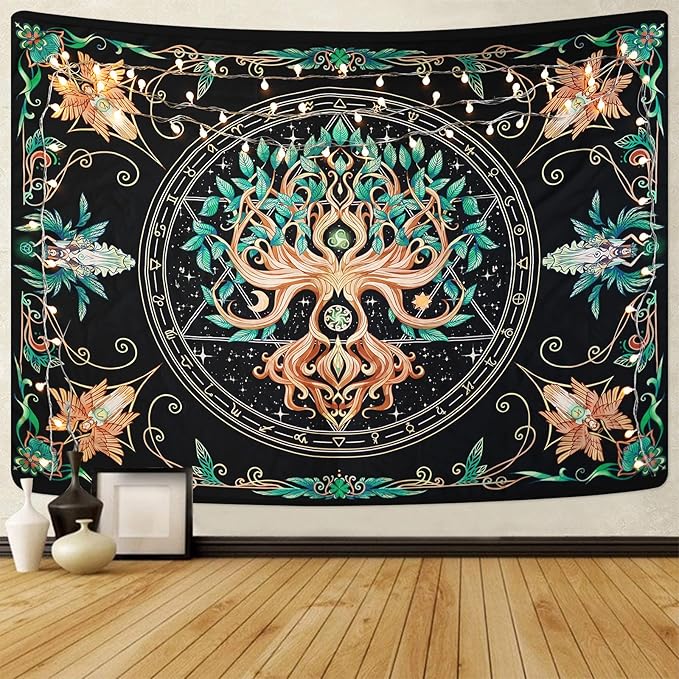 Natural Tree of Life Tapestry,Hippie Aesthetic Wall Tapestries, Psychedelic Aesthetic Decor, Large Tapestry for Bedrooms, Living Rooms, and Dorms-47.64x35.43 Inch