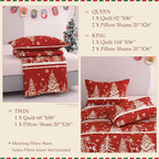 Exclusivo Mezcla Reversible Christmas Quilts King Size, Red Bedspread Lightweight Coverlet Winter Quilt Bedding Set with Printed Striped Trees Snowflakes Pattern (1 Quilt, 2 Pillow Shams)