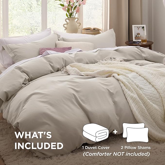 Bedsure Duvet Cover Full Size - 3 Pieces Prewashed Extra Soft Cotton-Like Bedding Set, Includes 1 Duvet Cover 80x90 Inches with Zipper Closure & 2 Pillow Shams, Linen, Comforter Not Included