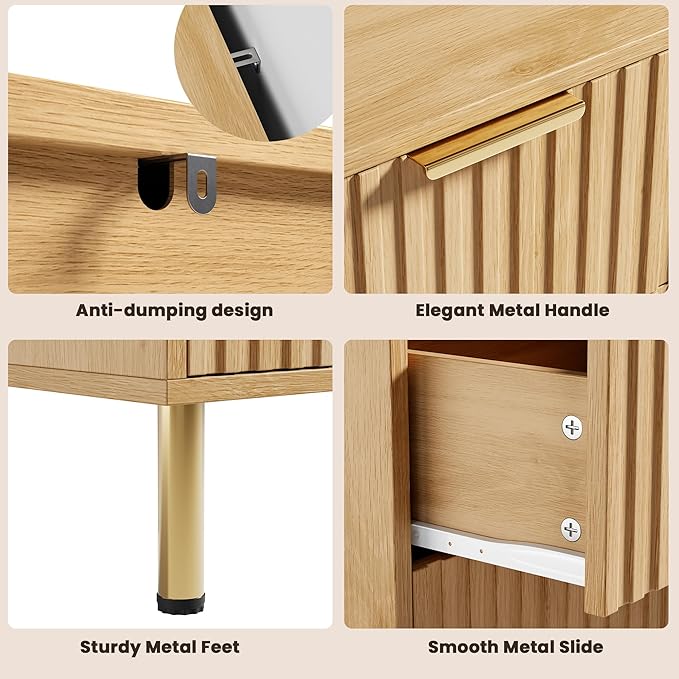 GarveeHome Natural 6 Drawer Dresser for Bedroom, Fluted 47.2 in Wide Modern Chest of Drawers with Deep Drawers, Long Large Double Dresser TV Stand for Living Room, Hallway, Kids Room