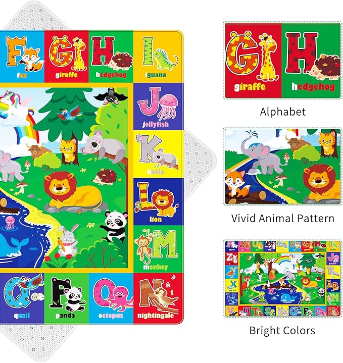 Soft Non-Toxic Baby Play Mat with ABC Alphabet - Foldable Crawling Mat for Infants & Toddlers, Extra Thick Floor Mat for Nursery, Playroom, Daycare | Non-Slip, Machine Washable (78.7X59 INCH)