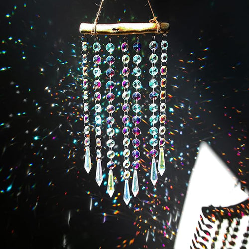13inch Hanging Crystal Prism Suncatcher Ornament for Christmas Tree Crystal Wind Chimes Colorful Glass Beads Chain Pendant Decorative Mobiles