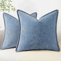 decorUhome Spring Chenille Soft Cozy Throw Pillow Covers 24x24 Set of 2, Modern Farmhouse Boho Velvet Decorative Euro Sham Pillow Cases with Stitched Edge for Couch Sofa Bed Home Decor, Blue