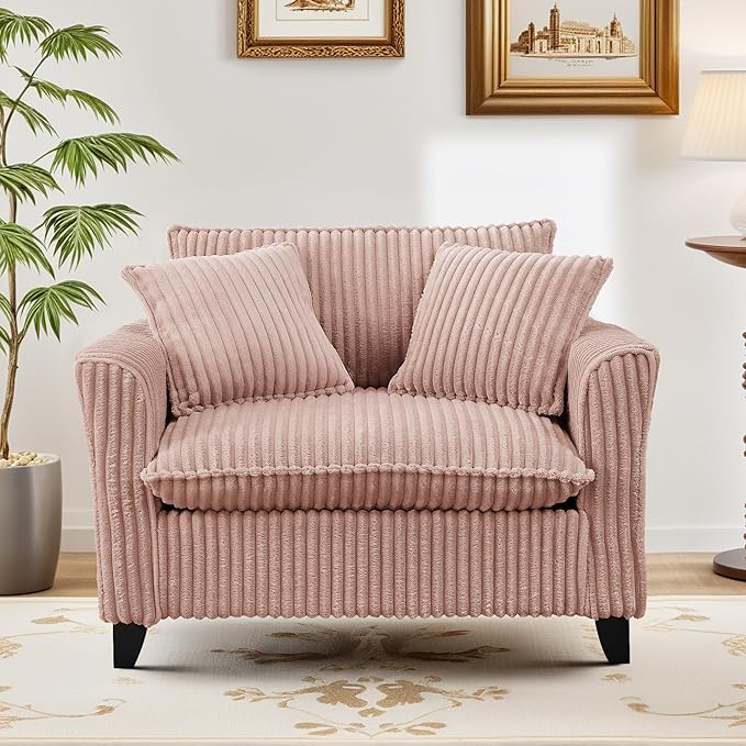 ERYE Living Room Accent Chair, Modern Corduroy Upholstered Chair Wider Seat Cushion Leisure Armchair W/2 Pillows and Removable Cover for Home Apartment,Bedroom,Office