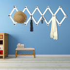 Dseap Accordian Wall Hanger: 16” High Wooden Wall Expandable Coat Rack, Hat Rack Holder, Accordion Hook for Baseball Caps, Coats, Mugs, 16 Peg Hooks, White & Black