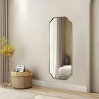 ANDY STAR 18" x 48" Full Length Wall Mirror, Large Brushed Gold Bathroom Mirror for Wall, Scalloped Corner Rectangle Body Mirror for Floor and Leaning