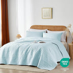 akkialla Twin Size Quilt Bedding Set,Sky Blue Lightweight Microfiber Soft Bedspreads,Modern Style Geoetric Pattern Coverlet Set for All Seasons,2 Piece(1 Quilt,1Pillow Sham)