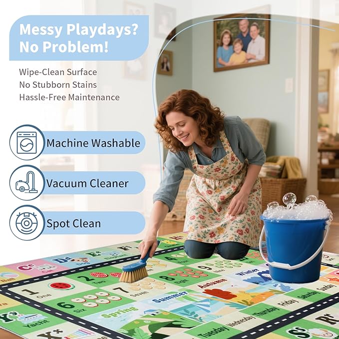 Kids ABC Rug for Playroom, Classroom Alphabet Area Carpet Playmat,Washable Toddler Mat for Baby Room,Play Room,Bedroom,Floor,Nursery (Green,4'x6')