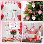 24pcs Valentines Day Ball Ornaments Set with Plastic Rose Petals 2.36 Inches Red Pink White Hanging Balls for Tree Wedding Home Anniversary Decor