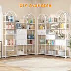Semoic 83.5" Tall Arched Bookshelf, Triple Wide 6-Tier Large Open Book Shelf with 3 Drawers Storage, Etagere Bookcase with Display Shelf, Industrial Bookshelf with Metal Frame for Living Room, White