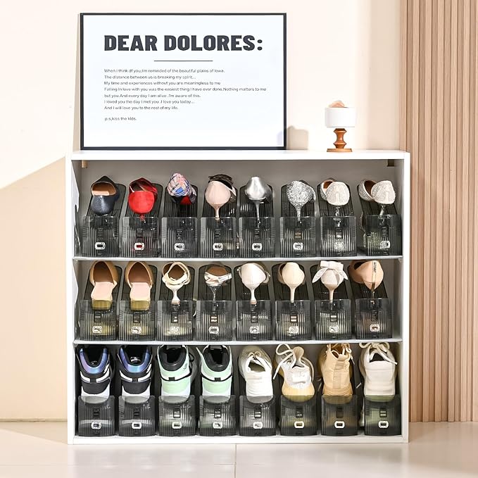 Shoe Slots Organizer，20 Pack Shoe Stackers for a Pair of Shoes,Adjustable Shoe Rack with Three Levels，Grey