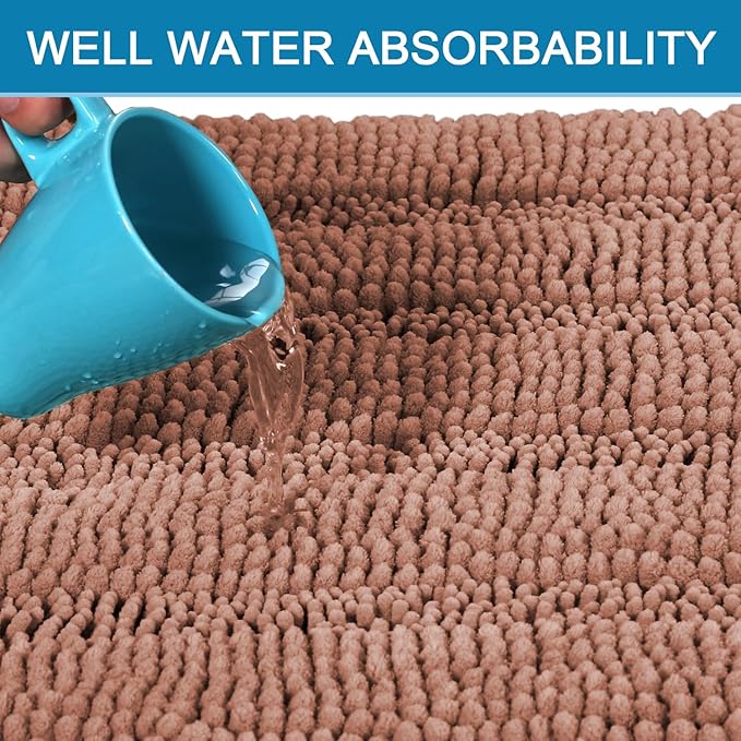H.VERSAILTEX Bathroom Rugs Bath Rug Set 2 Piece Bathroom Contour Rug Toilet Mat Non Slip Contour Bath Rug Ultra Thick Water Absorbent Striped Bath Mats Washable(47" x 17" Plus 20" x 20" U, Muted Clay)