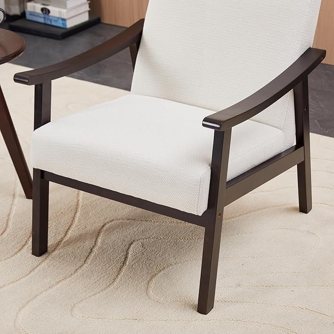 KEIKI Mid-Century Modern Accent Chair with Solid Wood Frame, Tech Fabric Armchair with Supportive Cushioned Back