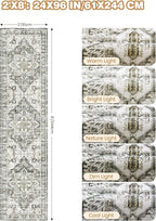Runner Rug 2x8 Runners for Hallways Non Slip Washable, Vintage Hallway Runner Rugs for Living Room, Low Pile Soft Hallway Rug for Kitchen Bedroom Laundry Room Rug(Grey/Beige,2'x8')