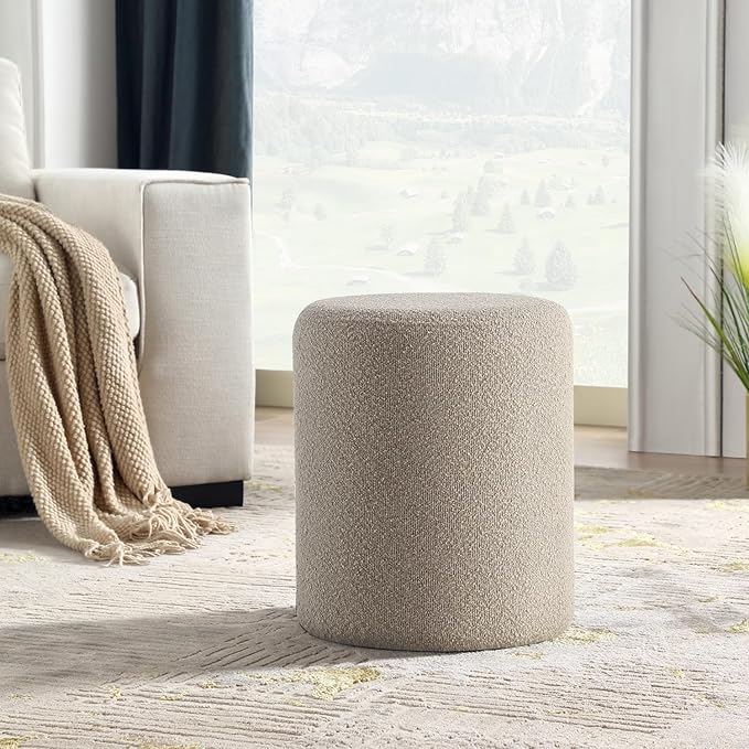 Get Set Style Modern Round Ottoman with Soft Padded Seat, Multifunctional Vanity Stool for Makeup, Upholstered Footrest Stool Ottoman Foot Stool for Living Room, Bedroom