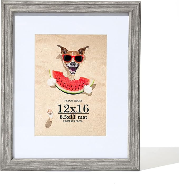 12x16 Picture Frame Grey Woodgrain 12 x 16 frames for Wall with Real Glass, 8.5x11 Frame Picture with Mat or 12x16 without Mat, Rustic Wooden Frame 12"x16" Art Frame Perfect for Gifts