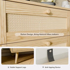 6 Drawer Storage Rattan Dresser, Boho Dresser Chest for Bedroom Hallway Living Room, Oak