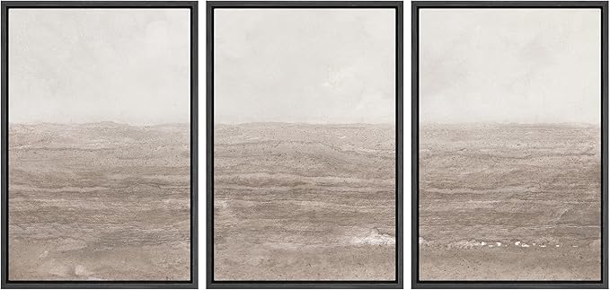 MUDECOR Framed Wall Art Print Set Neutral Textured Seascapes Subtle Tones Illustrations Modern Art Boho Decorative Colorful Chic for Living Room, Bedroom, Office - 24"x36"x3 Black