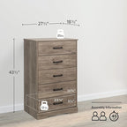 Prepac Rustic Ridge Farmhouse Dresser, Brown Dresser for Bedroom, Chest of Drawers with 5 Drawers 18.5" D x 27.5" W x 43.5" H, DBDR-1605-1