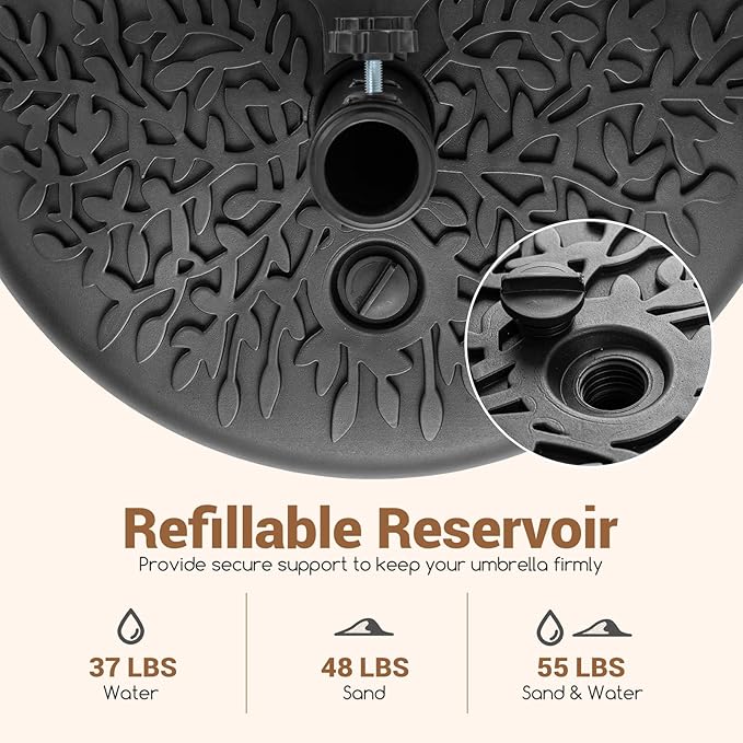 Tangkuls 55 LBS Half Round Umbrella Base, Water & Sand Fillable Heavy Duty Umbrella Weight for 1.57” & 1.91” Poles, Patio Umbrella Base for Deck Lawn Poolside, Textured (55, Pounds)