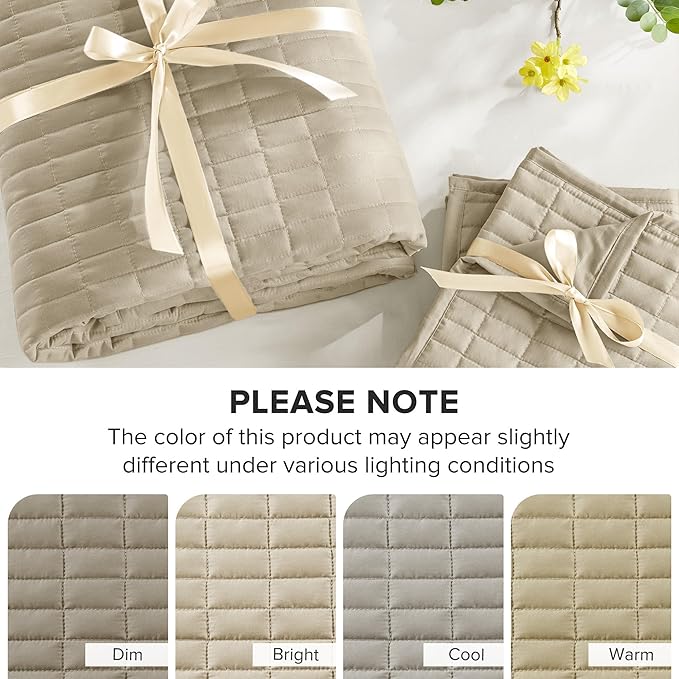 Comfort Spaces Twin Quilt Set Modern Reversible Plaid Coverlet Twin Bedding Set Cozy Quilted Winter Layer, All Season Lightweight Soft Twin Size Quilt, Kienna, Twin/Twin XL Beige 2 Piece