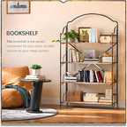 4NM No Assembly Extra Wide Folding Bookshelf for Living Room, 4 Tiers Collapsible Book Shelves Open Industrial Foldable Bookcase Storage Shelf for Home Office - Rustic Brown Black