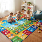 ST. BRIDGE Educational Kids Area Rug 6x9 Feet, Non Slip Play Mat Learning with ABC Alphabet, Numbers & Animals for Preschool Toddler, Soft Washable Carpet for Playroom Nursery Classroom Bedroom