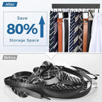 Belt Hanger Wall Mounted, Wooden Belt Organizer Max 12 Storage Capacity, 180° Rotating Space Saving Hangers for Ties, Tank Tops, Scarves, Bras, Keys, Bags 1 Pcs Black