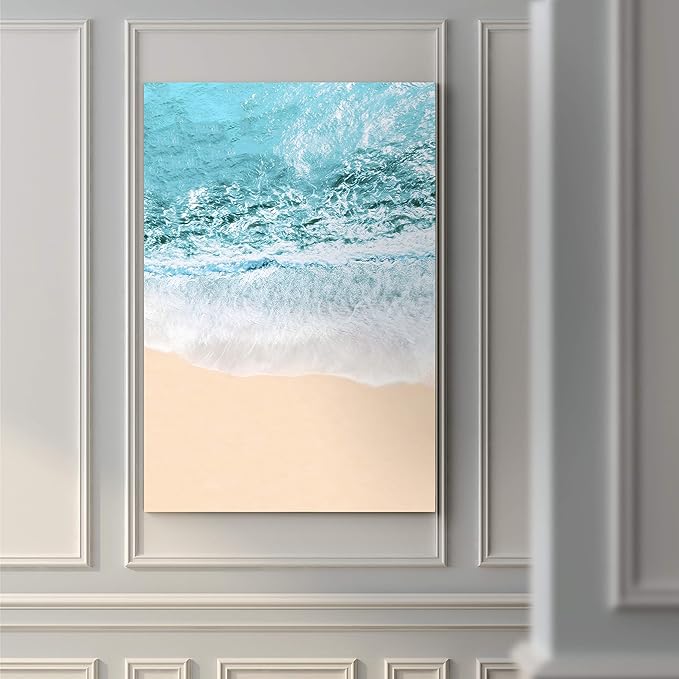 Renditions Gallery Canvas Nature Wall Art Modern Paintings Decorations Blue Sandy Beach Ocean Romantic Wall Hanging Artwork Prints for Bedroom Living Room Office Kitchen - 32"x48" LT06