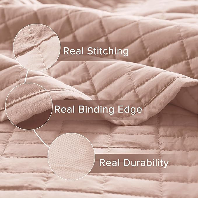Comfort Spaces Kienna Quilt Set- Double Sided Stitching Design Summer Blanket, Lightweight, Soft, All Season Bedding Layer, Matching Sham, Blush, Coverlet Twin/Twin XL(66"x90") 2 Piece