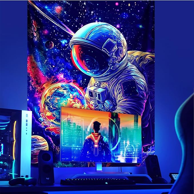 NYZE Astronaut Space Tapestry for Bedroom, Glow in the Dark Room Decor Wall Tapestries, Cool Galaxy Planet Wall Hanging, Wall Hanging for Men Guys Gamer Room Dorm Living Room 44x60 in