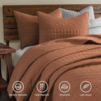 HORIMOTE HOME Burnt Orange King Size Quilt Set - Soft Microfiber Bedspread with 2 Shams, Lightweight & All-Season Geometric Coverlet for Cozy Bedding