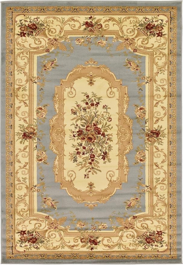 Rugs.com Chateau Collection Rug – 6' x 9' Light Blue Medium Rug Perfect for Bedrooms, Dining Rooms, Living Rooms