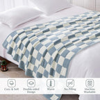 WRENSONGE Checkered Throw Blanket, Grey Blue Soft Cozy Fluffy Warm Hand Made Throw Blankets for Couch, Sofa, Chair, Bed, Camping, Picnic, Travel Lightweight Bed Blanket - 50"*70"