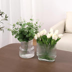 Ribbed Glass Vases, Set of 2 Fluted Vases for Flowers, Clear Vase for Tulips, Modern Glass Vase for Living Room, Dining Table, Office, Entryway, Mantle, Bookshelf, Wedding Gifts