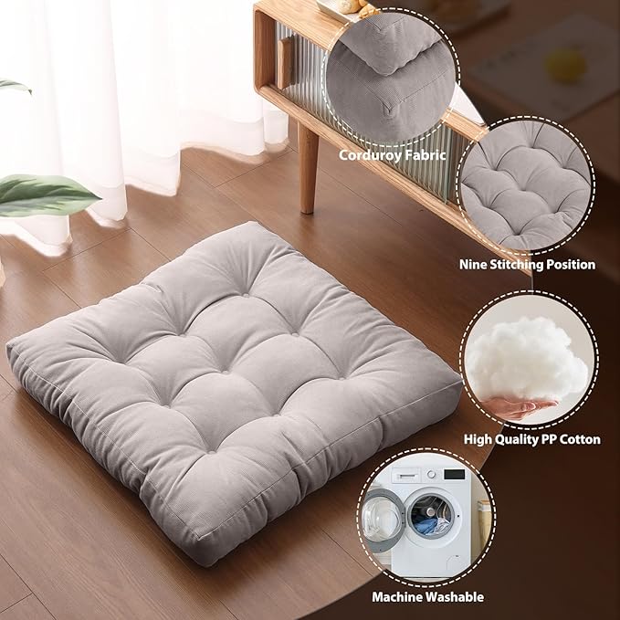 Tiita Outdoor Cushions Square Floor Pillow Thicken Tufted Seat Pad Large Floor Cushion for Yoga Meditation Living Room