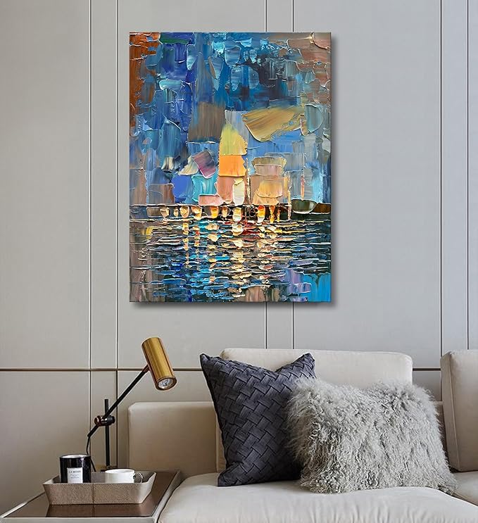 Art Hand-Painted Abstract Landscape Oil Painting Sea Landscape Modern Abstract Art Home Wall Decoration 40x28 Inches