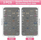 Hanging Jewelry Organizer for Closet with Swiveling Hanger, 17 x 30 In, 80 Clear Pockets Jewelry Organizer Hanging for Jewelries, Earrings, Accessories (Beige) (3, Gray)