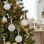 Iridescent Crystal Rhinestone Ball Ornaments, 4 Pack Handcrafted Sparkling Christmas Tree Decorations, Hanging Ornaments for Holiday & Home Décor in Luxury Gift Box