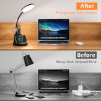 Desk Lamp with Wireless Charger, LED Desk Lamp for Home Office with Pen Holder, Dimmable Eye-Caring Study Desk Light Flexible Arm 3 Color Modes for College Dorm, 800 Lumens CRI 90