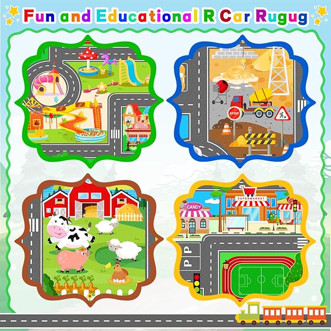 Kids Car Playmat, Kids Rug for Playroom Car Mat Town City Road Traffic Rugs, Play Mat for Floor, Extra Large Boys Kid Car Track Play Rug (Style SIX, 78.7X 59 INCH)