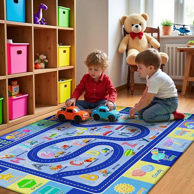 Kids Rugs for Playroom, Educational Classroom Rug for Kids Room, Soft Carpet for Toddler Nursery, Non-Slip Play Mat for Learning Alphabet, Vehicles, Numbers, Animals, Colors, Shape, Season 3x5 Feet