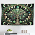Ambesonne Green Tapestry, Moon Phases Around a Tree of Life Enhance Night Boho Astrology Design Print, Fabric Wall Hanging Decor for Bedroom Living Room Dorm, 45" X 30", Black Ecru and Blue