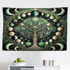 Ambesonne Green Tapestry, Moon Phases Around a Tree of Life Enhance Night Boho Astrology Design Print, Fabric Wall Hanging Decor for Bedroom Living Room Dorm, 45" X 30", Black Ecru and Blue