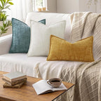 decorUhome Chenille Throw Pillow Covers 24x24 Set of 2, Thick Textured Slubby Neutral Decorative Pillow Covers with Elegant Design for Couch, Sofa, Living Room, Mustard Yellow