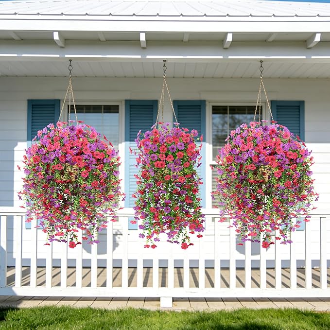 2 Bundles Fake Flowers for Spring Decor, Hanging Artificial Flowers for Outdoors, UV Resistant Spring Floral Stems for Porch, Window and Garden Decoration (2)