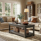 Homieasy Coffee Table with Storage Shelf, 43.3” Farmhouse Wood Coffee Tables for Living Room, Modern Center Tea Table, Grey